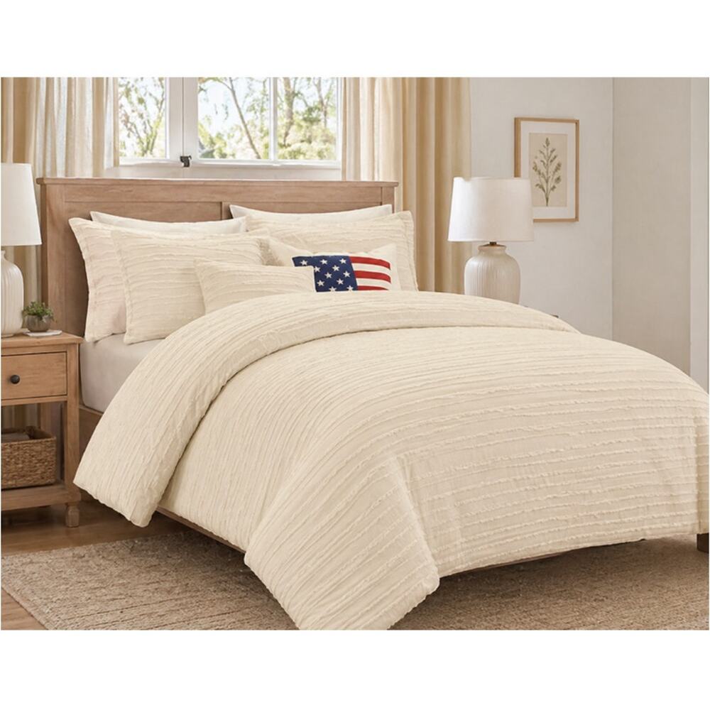 Brooks Brothers Ivory 100% Cotton Woven Texture Comforter 5 Pc Set Full/Queen